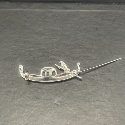 Vintage 800 Silver Venetian Gondola Brooch Marcasite Figural Gondolier Pin Italy - Thumbnail 7