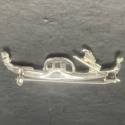 Vintage 800 Silver Venetian Gondola Brooch Marcasite Figural Gondolier Pin Italy - Thumbnail 8