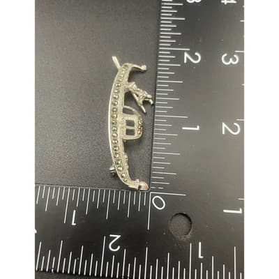 Vintage 800 Silver Venetian Gondola Brooch Marcasite Figural Gondolier Pin Italy - Thumbnail 10