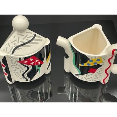 Vintage Kato Kogei Carnival Japan Postmodern Creamer Sugar Bowl Set Memphis - Thumbnail 2