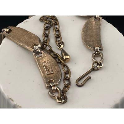 Vintage KARU Tri Tone Scalloped Link Choker Necklace Mid Century Collar - Thumbnail 11