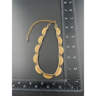 Vintage KARU Tri Tone Scalloped Link Choker Necklace Mid Century Collar - Thumbnail 13