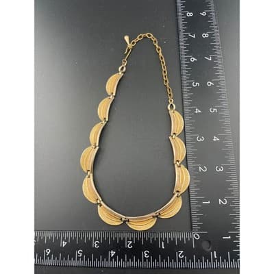 Vintage KARU Tri Tone Scalloped Link Choker Necklace Mid Century Collar - Thumbnail 14