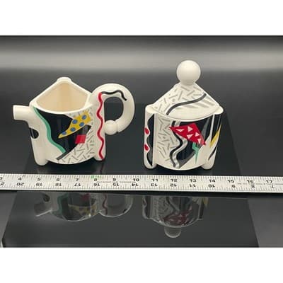 Vintage Kato Kogei Carnival Japan Postmodern Creamer Sugar Bowl Set Memphis - Thumbnail 20