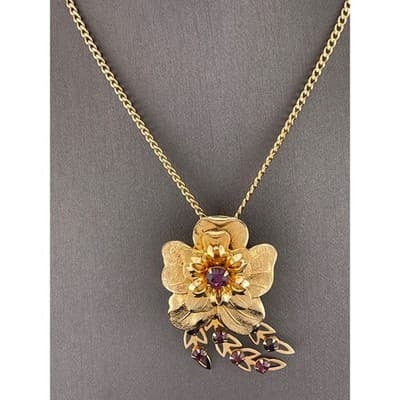 VTG Mid Century Floral Demi Parure Necklace Brooch Cuff Amethyst Rhinestone Set - Thumbnail 10