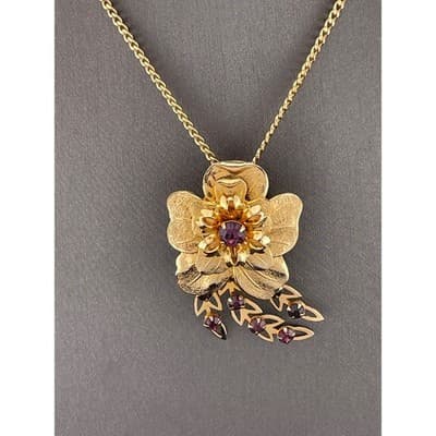 VTG Mid Century Floral Demi Parure Necklace Brooch Cuff Amethyst Rhinestone Set - Thumbnail 12