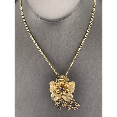 VTG Mid Century Floral Demi Parure Necklace Brooch Cuff Amethyst Rhinestone Set - Thumbnail 14