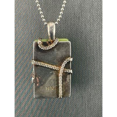 RMN Green Cat's Eye Glass Pendant Necklace Sterling Chain Chatoyant - Thumbnail 7