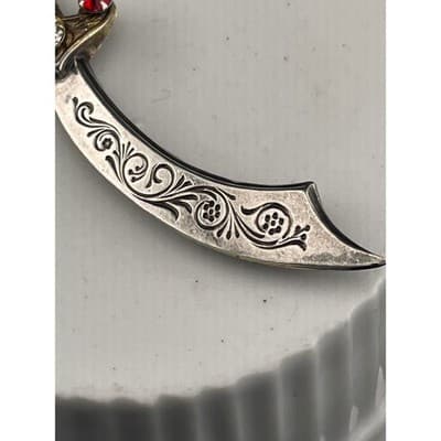Vintage Sterling Silver Sword Brooch Curved Dagger Scimitar Rhinestone Hilt Pin - Thumbnail 4