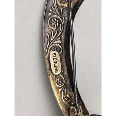Vintage Sterling Silver Sword Brooch Curved Dagger Scimitar Rhinestone Hilt Pin - Thumbnail 8