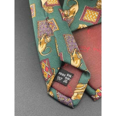 Salvatore Ferragamo Silk Tie Green Animal Print Lions Elephant Geometric Italy - Thumbnail 12