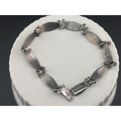 Vintage Siam Sterling Niello Enamel Bracelet Blue Panel Link Thailand teal - Thumbnail 7