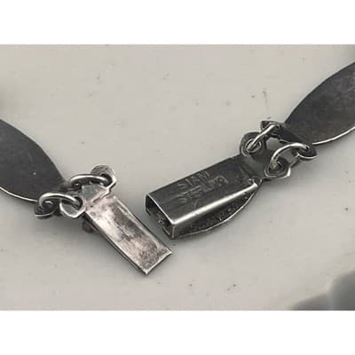 Vintage Siam Sterling Niello Enamel Bracelet Blue Panel Link Thailand teal - Thumbnail 8