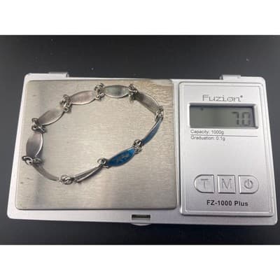 Vintage Siam Sterling Niello Enamel Bracelet Blue Panel Link Thailand teal - Thumbnail 9