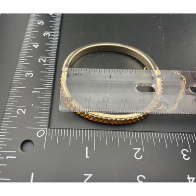 Vintage Amber Rhinestone Baguette Hinged Bangle Set Pair Gold Tone Deco Style - Thumbnail 24