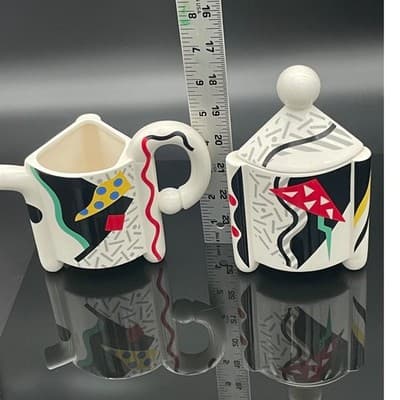Vintage Kato Kogei Carnival Japan Postmodern Creamer Sugar Bowl Set Memphis - Thumbnail 21