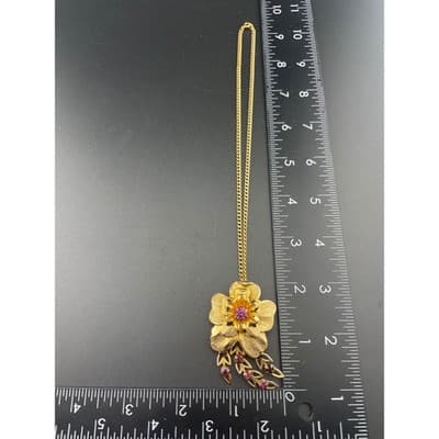 VTG Mid Century Floral Demi Parure Necklace Brooch Cuff Amethyst Rhinestone Set - Thumbnail 21