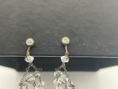Vtg art Deco Crystal Dangle Screw back Earrings Chandelier Estate Jewelry 30s - Thumbnail 6