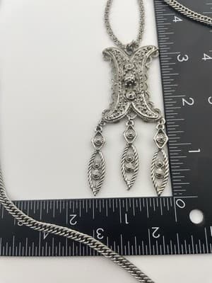 Vintage Goldette Etruscan Necklace Silver Tone Layered Pendant Multi Chain - Thumbnail 7