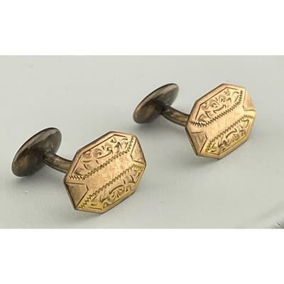 Antique Hayward Gold Filled Cufflinks Edwardian Octagonal Engraved Floral Etched - Thumbnail 2