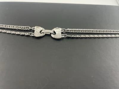 Vintage Goldette Etruscan Necklace Silver Tone Layered Pendant Multi Chain - Thumbnail 4