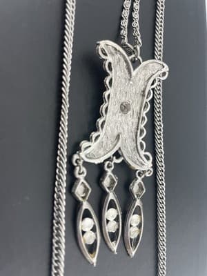 Vintage Goldette Etruscan Necklace Silver Tone Layered Pendant Multi Chain - Thumbnail 6