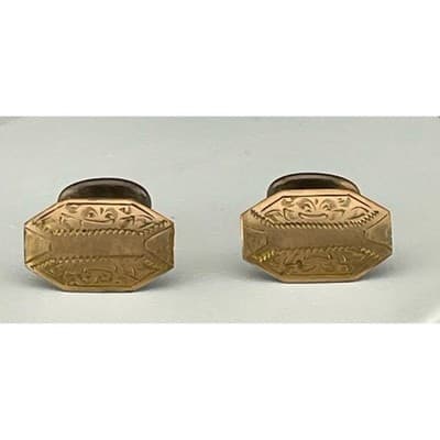 Antique Hayward Gold Filled Cufflinks Edwardian Octagonal Engraved Floral Etched - Thumbnail 3