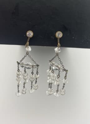 Vtg art Deco Crystal Dangle Screw back Earrings Chandelier Estate Jewelry 30s - Thumbnail 7