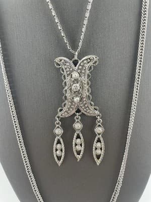 Vintage Goldette Etruscan Necklace Silver Tone Layered Pendant Multi Chain - Thumbnail 2