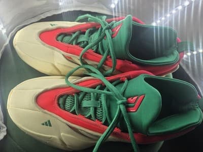 Adidas Dame 9 Egg Nog Mens Size 7.5 US JH6627 Cream Red Green Basketball Shoes - Thumbnail 7