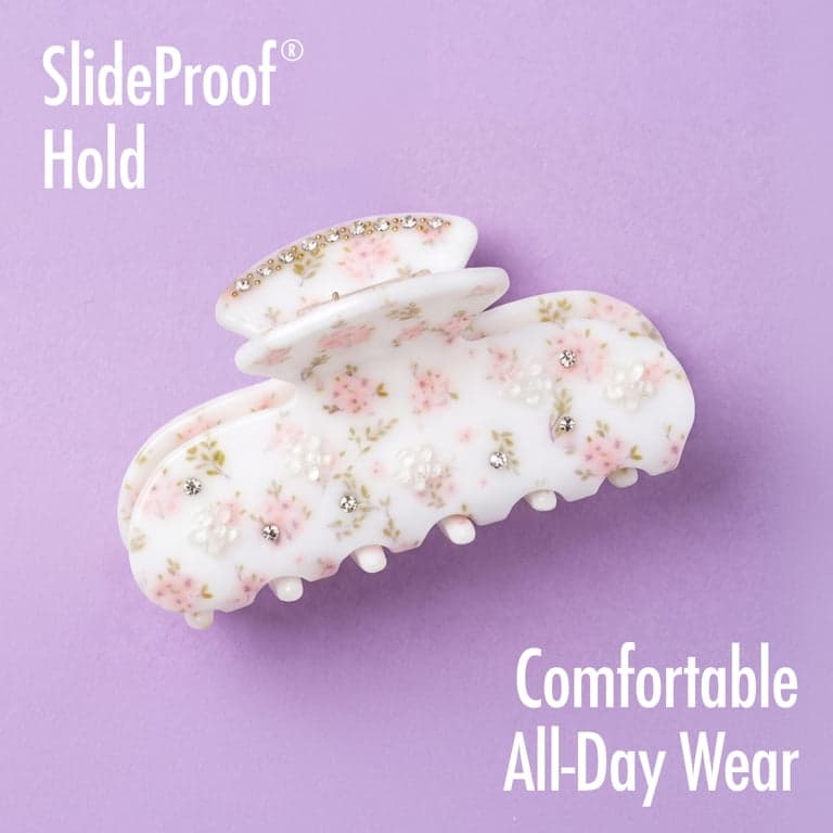 Easter Floral Print Claw Hair Clip - White/Pink: Fashion Accessory for All Hair Types, Plastic & Steel, Solid Pattern - Thumbnail 4