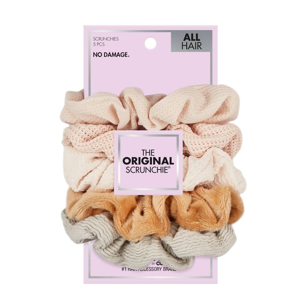 Scünci No Damage Mixed Texture Scrunchies - Peach Tones - All Hair - 5pcs - Thumbnail 3