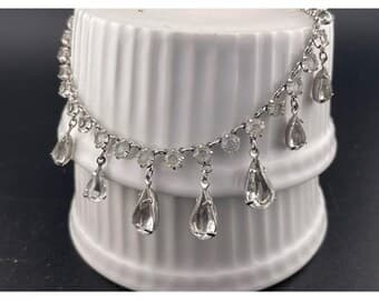 Antique Art Deco Crystal Festoon Necklace GF Open Back Teardrop Dangles Bridal - Thumbnail 4