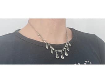Antique Art Deco Crystal Festoon Necklace GF Open Back Teardrop Dangles Bridal - Thumbnail 3