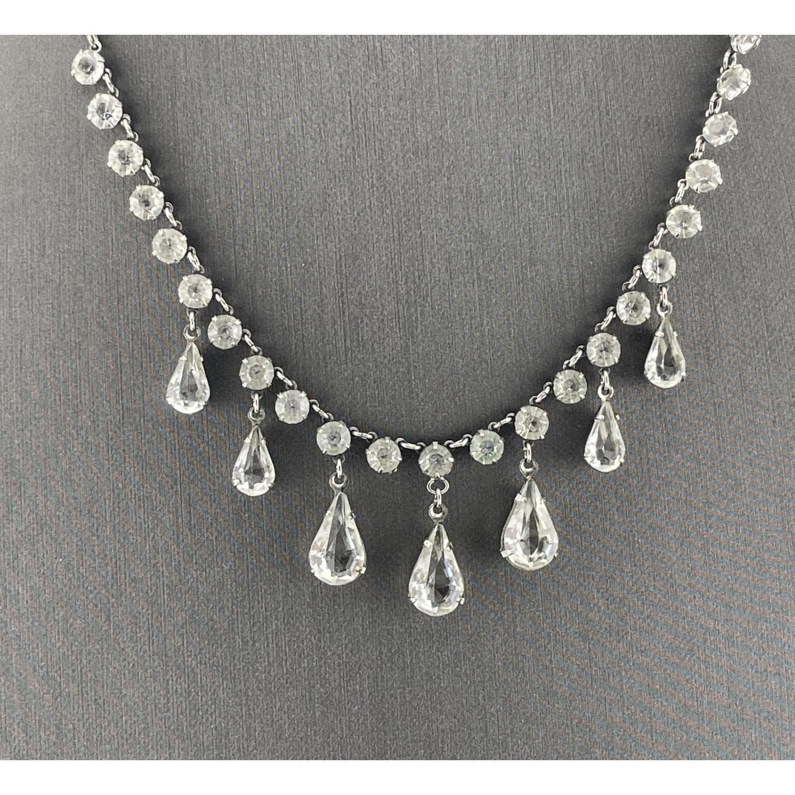 Antique Art Deco Crystal Festoon Necklace GF Open Back Teardrop Dangles Bridal - Thumbnail 5
