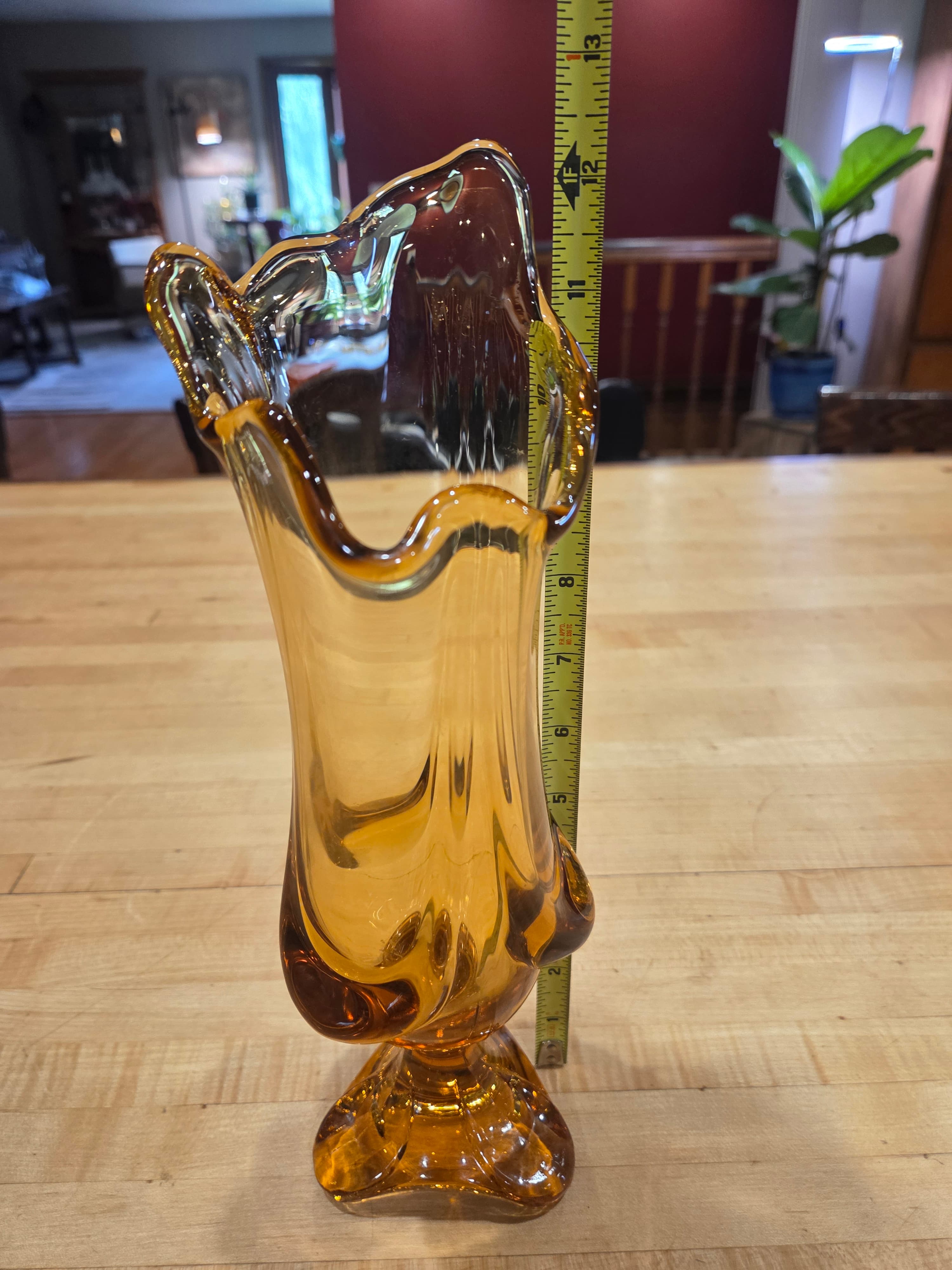 Vintage MCM Viking Amber Epic Drape Swung Vase 12.5" - Thumbnail 3