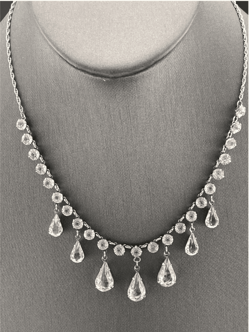 Antique Art Deco Crystal Festoon Necklace GF Open Back Teardrop Dangles Bridal - Thumbnail 6