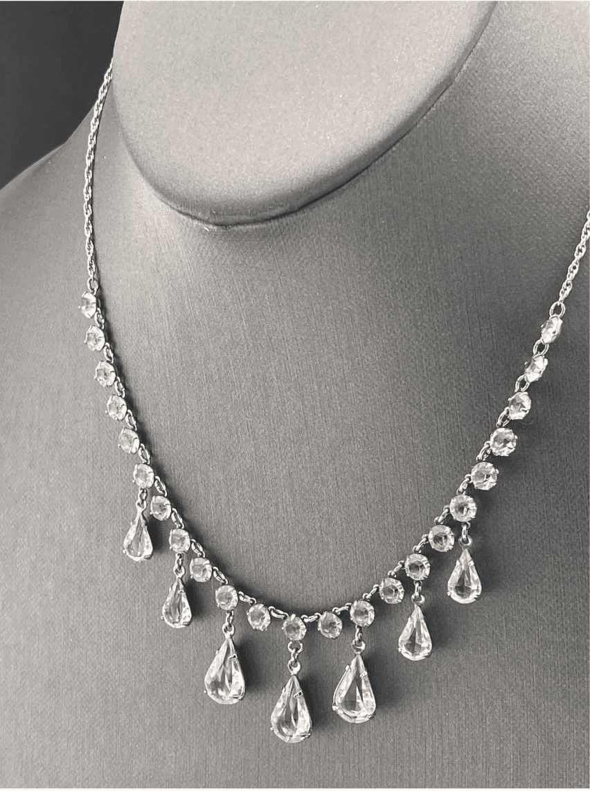 Antique Art Deco Crystal Festoon Necklace GF Open Back Teardrop Dangles Bridal - Thumbnail 7
