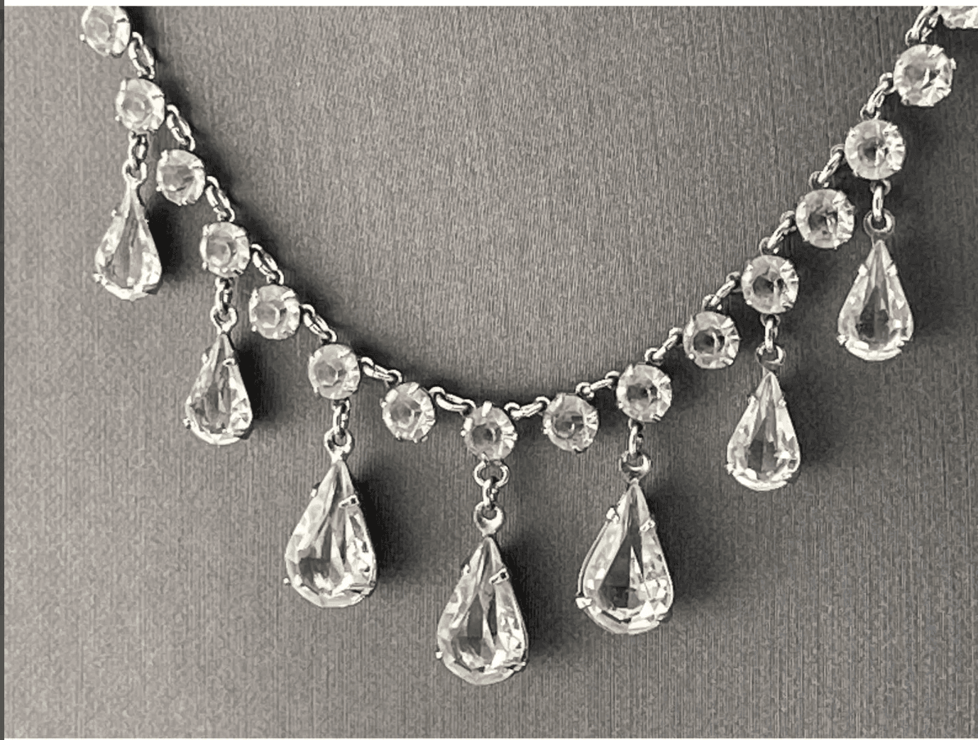 Antique Art Deco Crystal Festoon Necklace GF Open Back Teardrop Dangles Bridal - Thumbnail 8