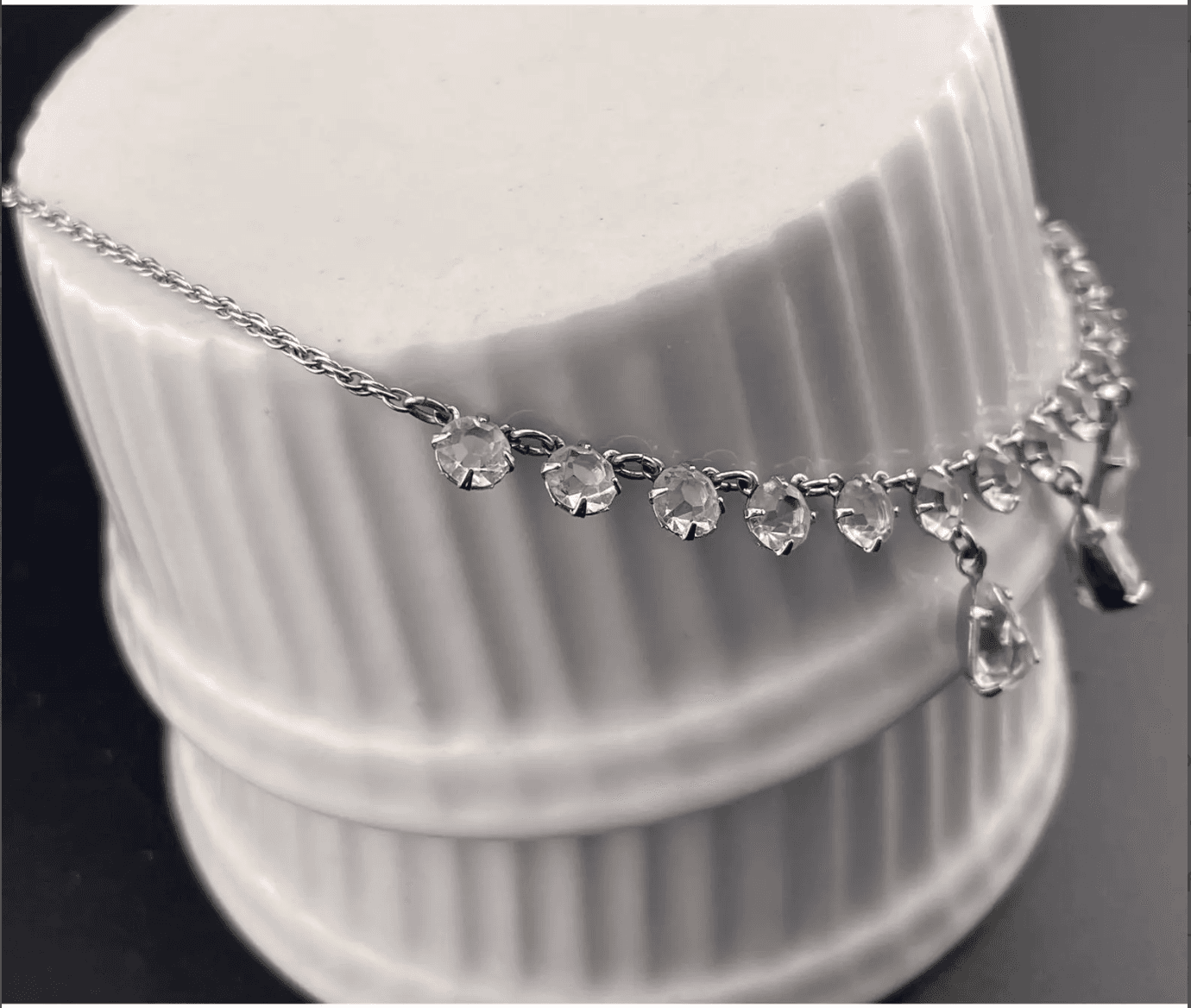 Antique Art Deco Crystal Festoon Necklace GF Open Back Teardrop Dangles Bridal - Thumbnail 9