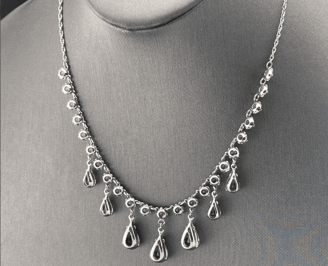 Antique Art Deco Crystal Festoon Necklace GF Open Back Teardrop Dangles Bridal - Thumbnail 10