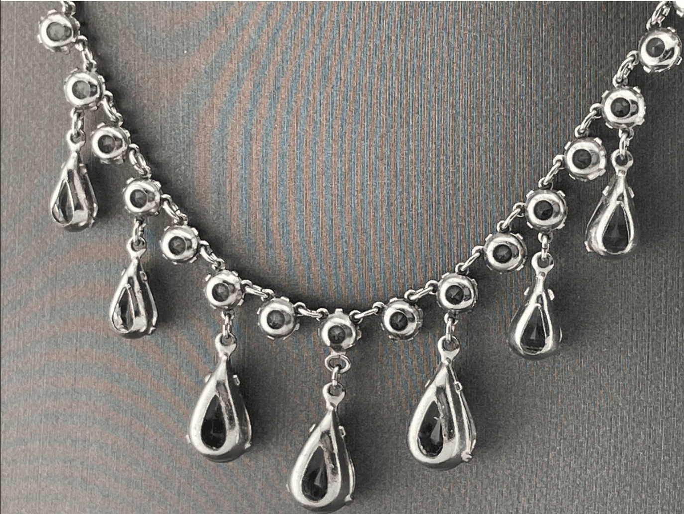 Antique Art Deco Crystal Festoon Necklace GF Open Back Teardrop Dangles Bridal - Thumbnail 11