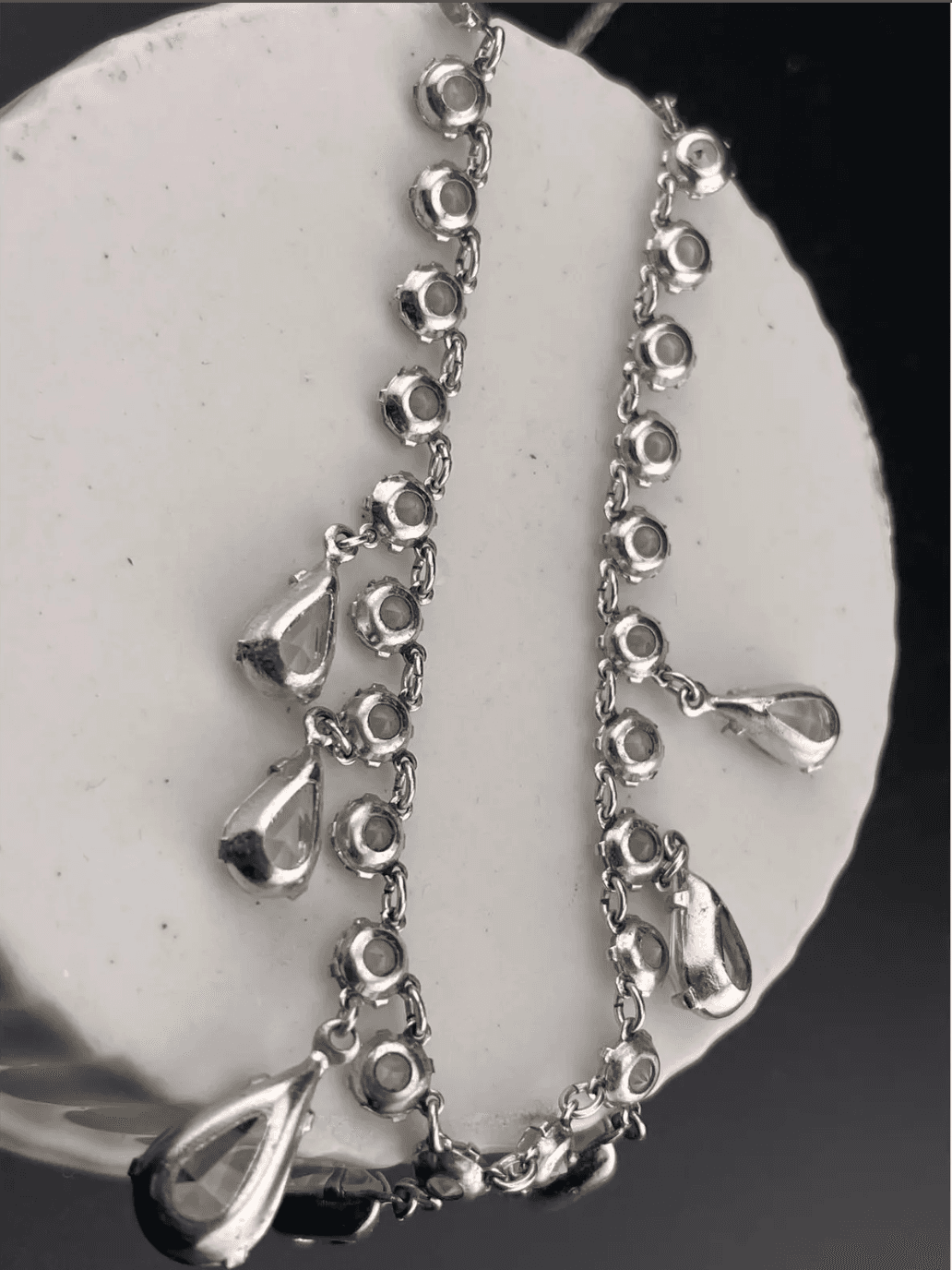 Antique Art Deco Crystal Festoon Necklace GF Open Back Teardrop Dangles Bridal - Thumbnail 12