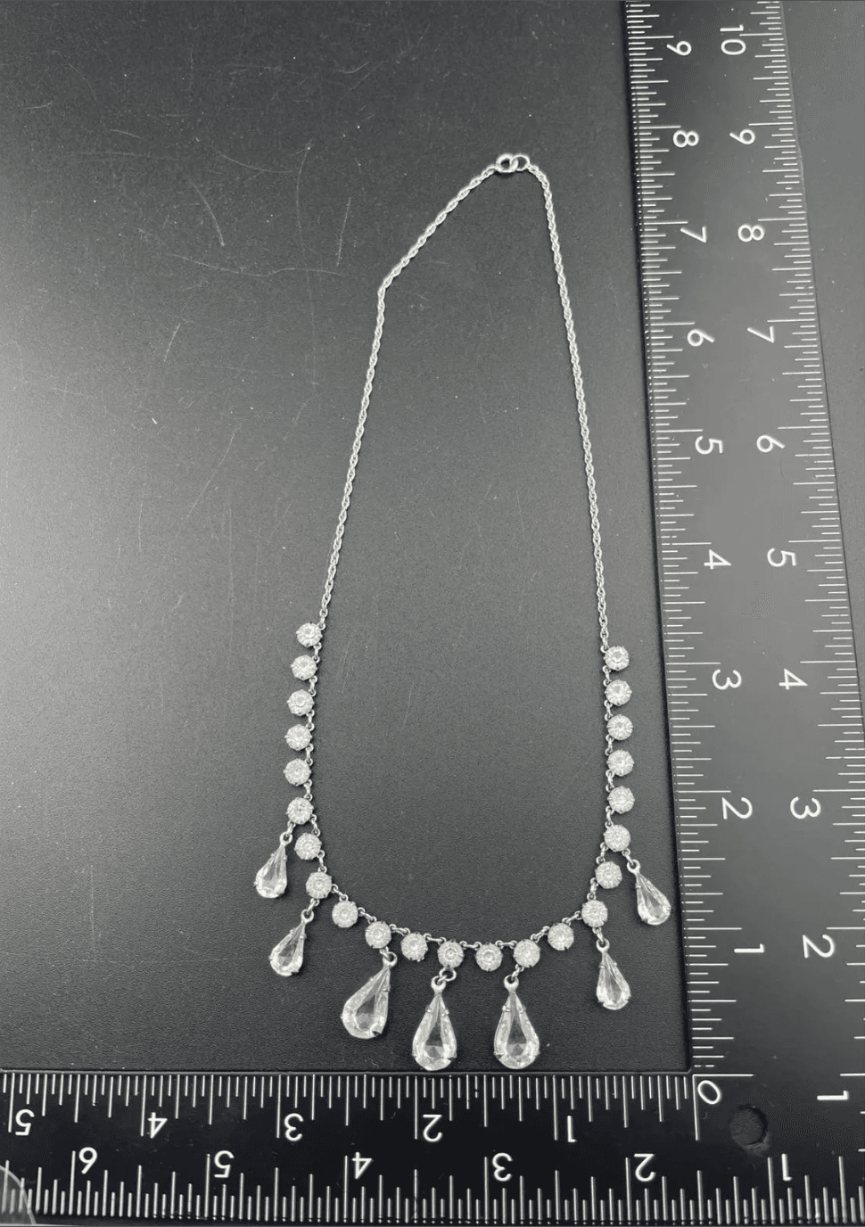 Antique Art Deco Crystal Festoon Necklace GF Open Back Teardrop Dangles Bridal - Thumbnail 15