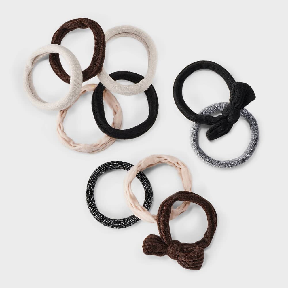 Pony Holder Bow Hair Elastic Set 10pc - a New Day™ Neutral - Thumbnail 2