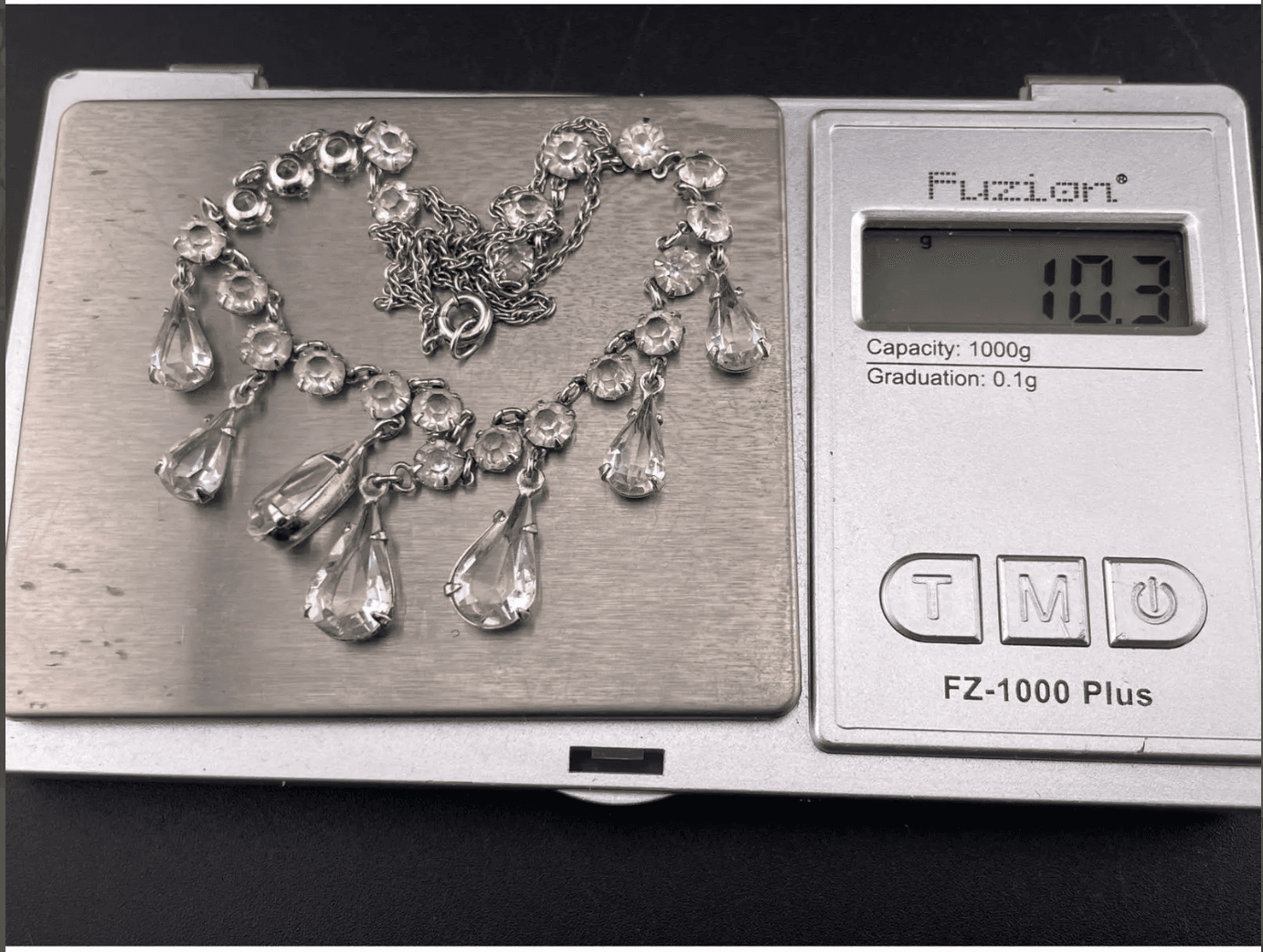 Antique Art Deco Crystal Festoon Necklace GF Open Back Teardrop Dangles Bridal - Thumbnail 16