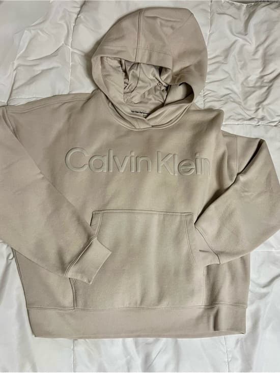 Calvin Klein Taupe Embossed Logo Hoodie - Thumbnail 4