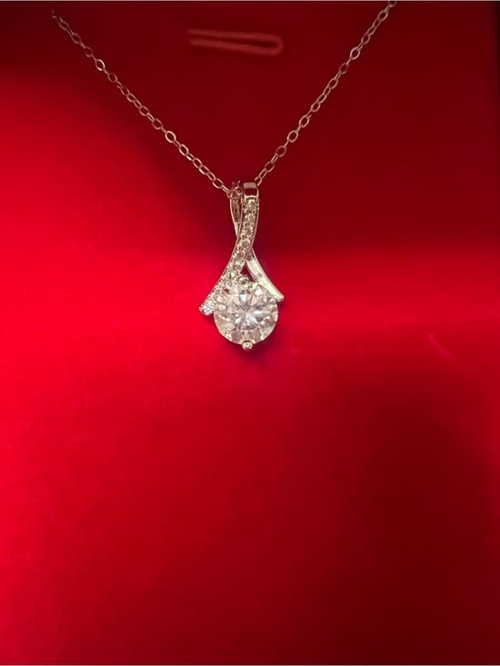 Clear GRA Moissanite Sterling Pendant Necklace in Silver - Timeless Sparkle - Thumbnail 3