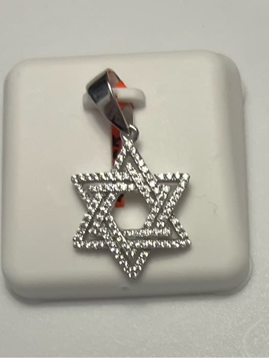 **PENDING** Sterling Silver Star of David Pendant with Clear Stones - Silver - Thumbnail 3