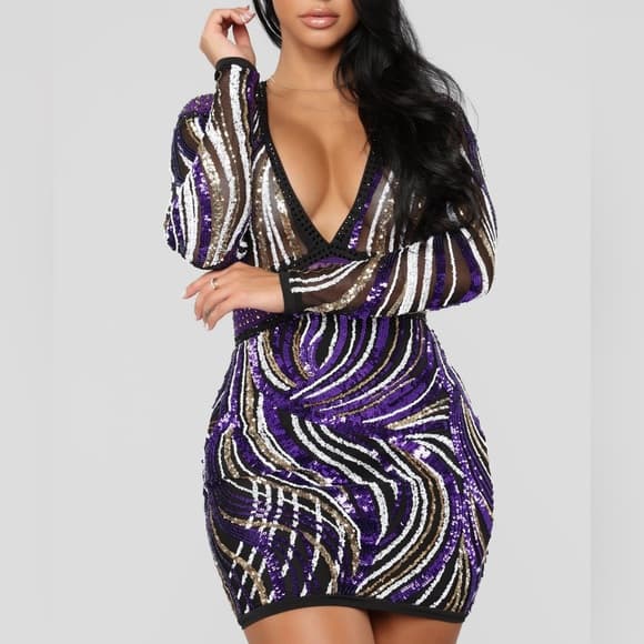 Purple black and white sequins party dress. - Thumbnail 4